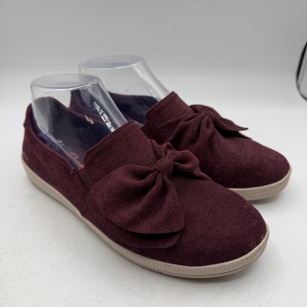 Skechers Madison Ave My Town Shoes Womens Sz 6.5 Burgundy Red Bow Slip On 23949